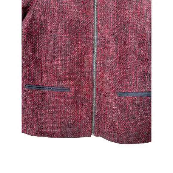 LOFT Blazer Womens Size 10 Burgundy Blue Wool Tweed Collarless Full Zip Jacket - Picture 3 of 12